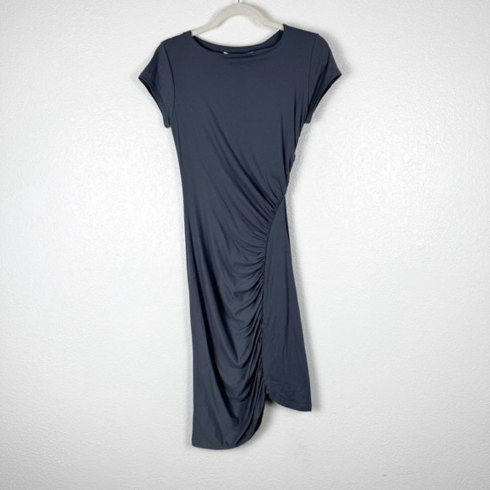 Susana Monaco Dark Gray Asymmetrical Ruched Bodycon Dress Size Medium